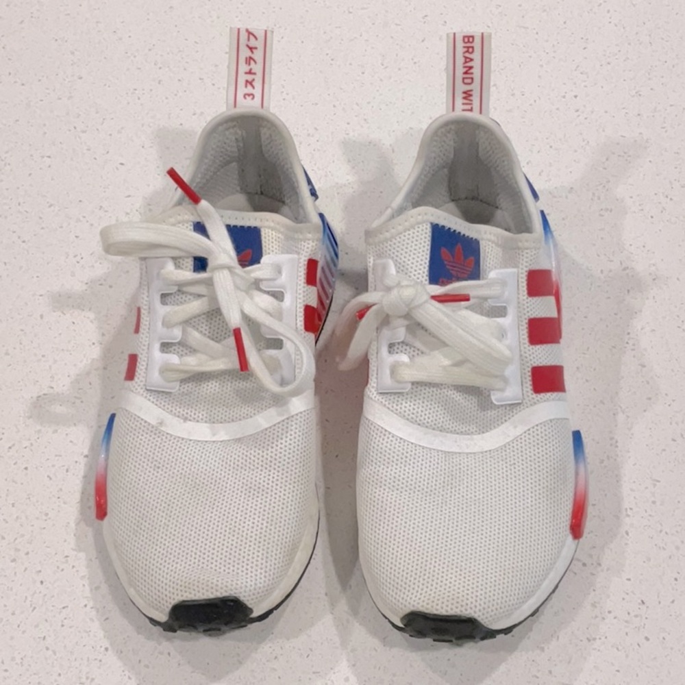 Adidas NMD White Blue and Red Sneakers